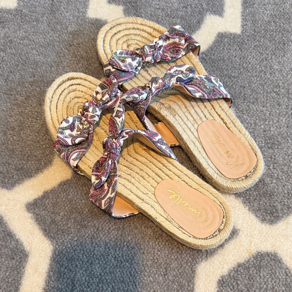 Espadrille Slide Sandals with Paisley Fabric Straps - Women's